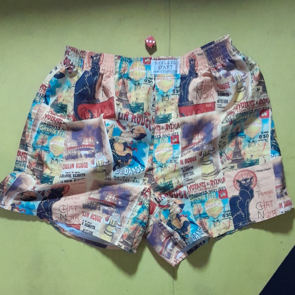 Reflets D'Art Boxer Chat Noir Moulin Rouge Eiffel Paris Print Shorts